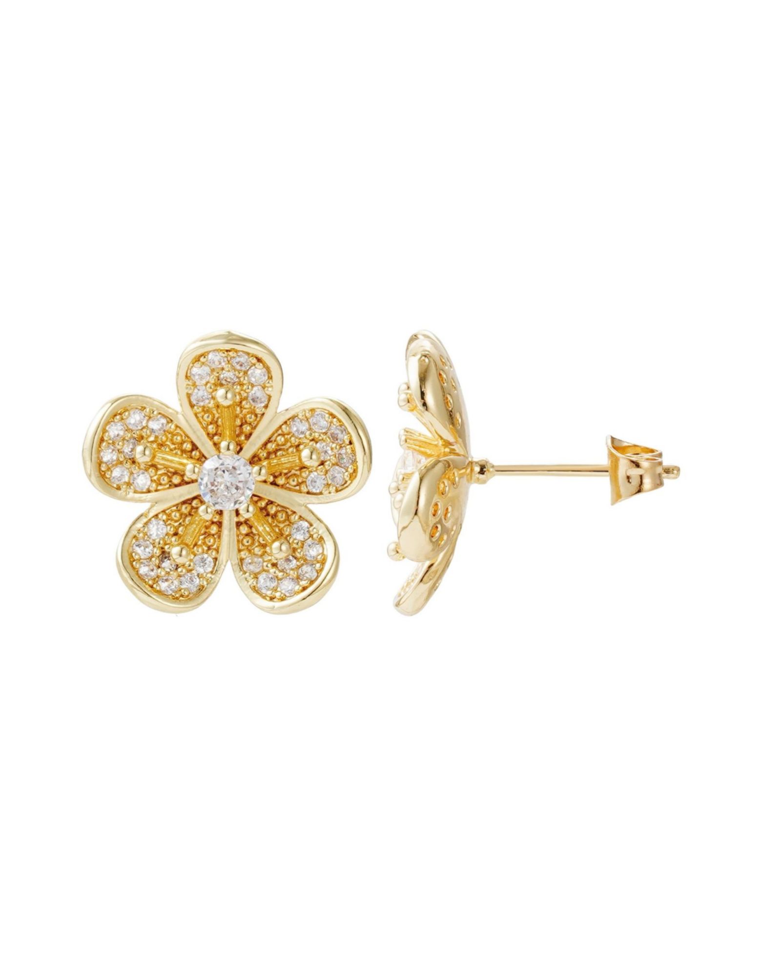 ADORNIA Gold CZ Flower Stud Earrings