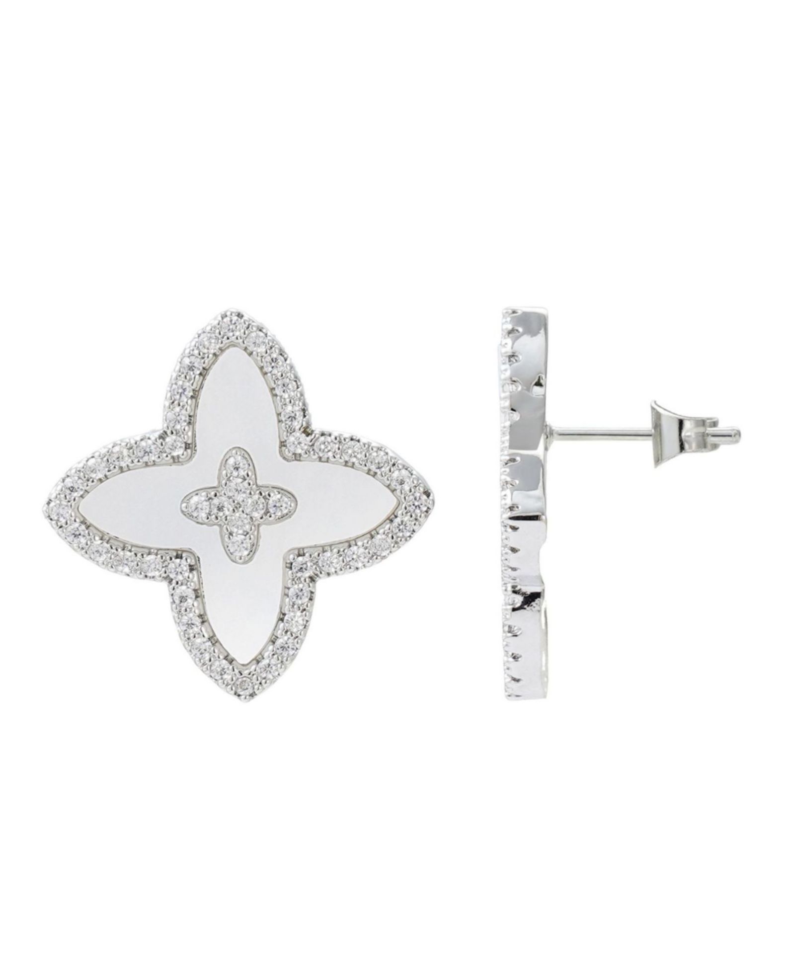 ADORNIA Silver CZ Mother of Pearl Statement Flower Stud Earrings