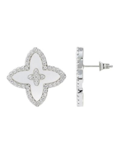 ADORNIA Silver CZ Mother of Pearl Statement Flower Stud Earrings