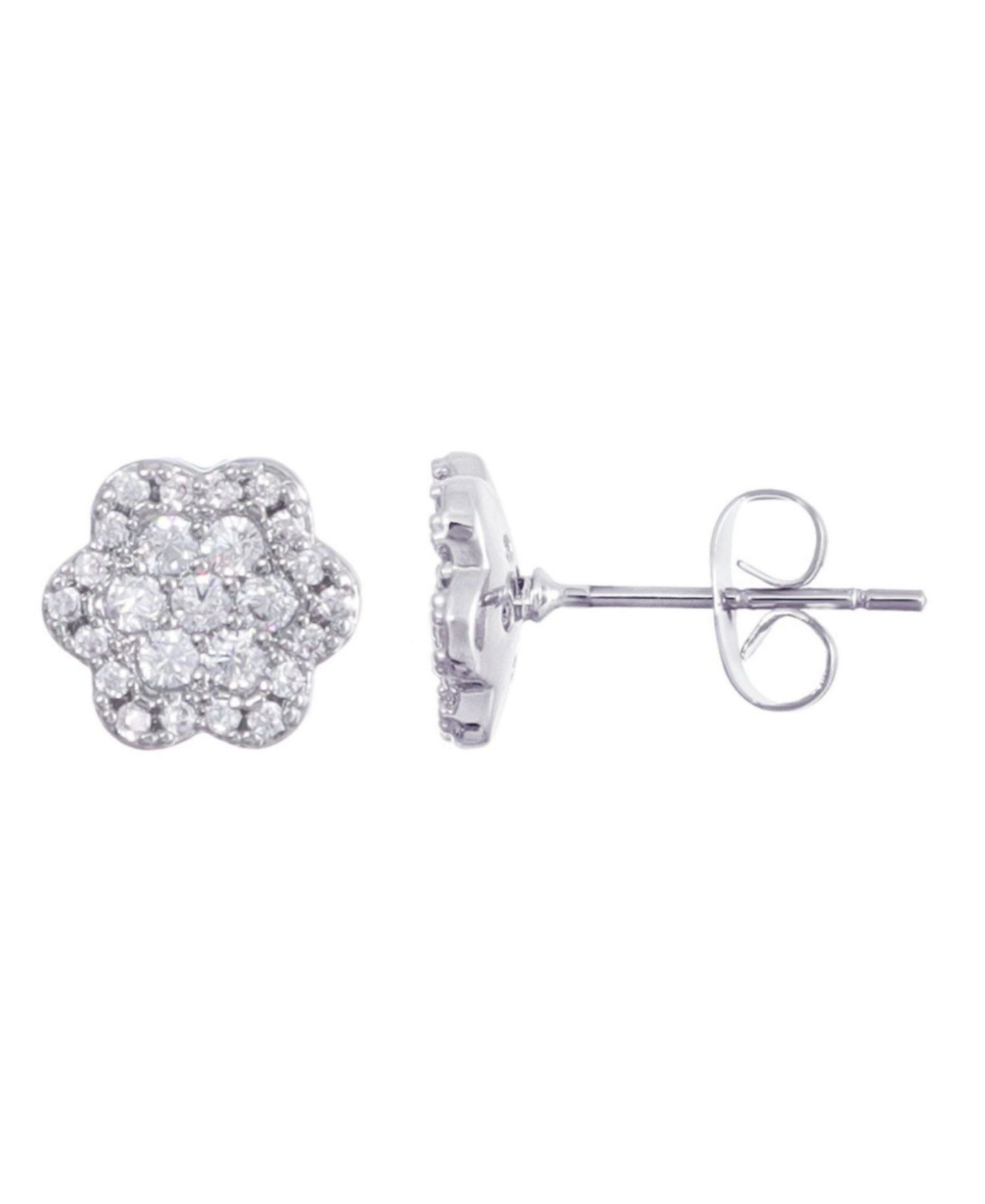 ADORNIA Silver CZ Flower Halo Stud Earrings