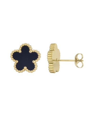 ADORNIA Tarnish Resistant Gold Black 5-Leaf Clover Stud Earrings