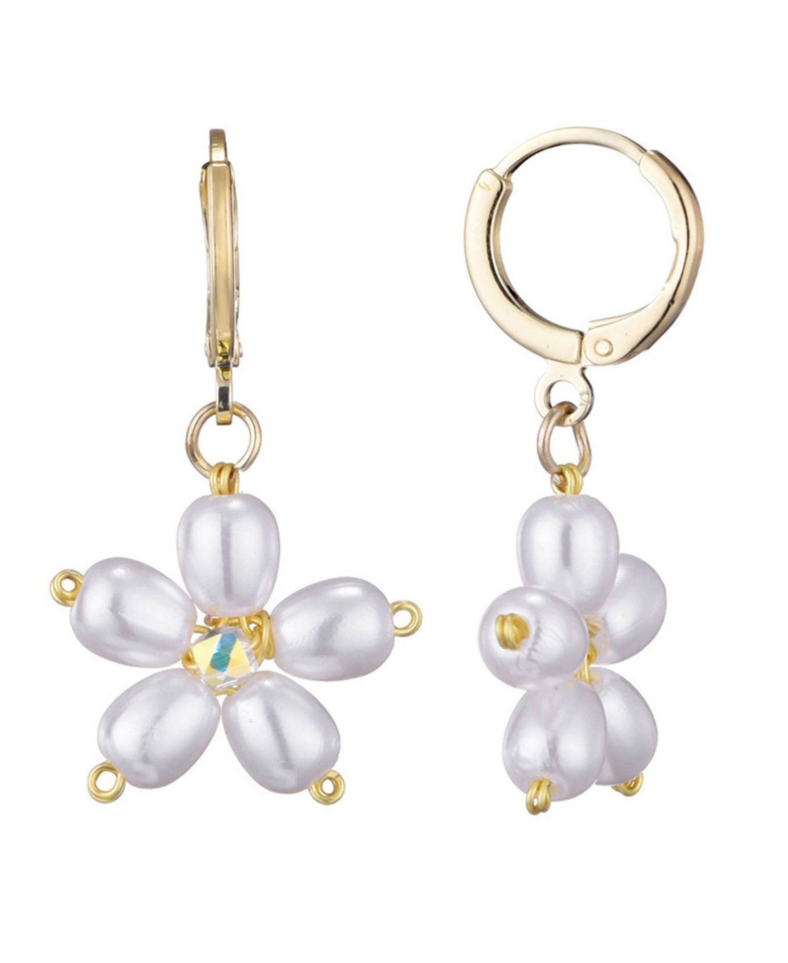 Серьги-кольцо ADORNIA Gold Pearl Flower Huggie