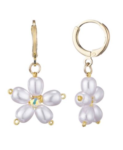 Серьги-кольцо ADORNIA Gold Pearl Flower Huggie