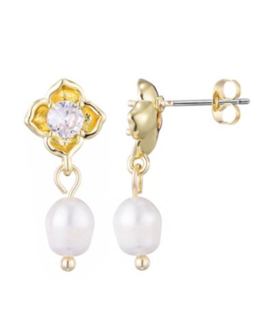 Серьги ADORNIA Gold Freshwater Pearl Crystal Flower