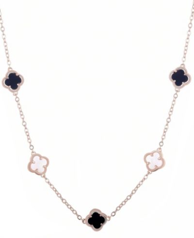 Ожерелье ADORNIA Rose Gold Mixed Black and White Clover Station