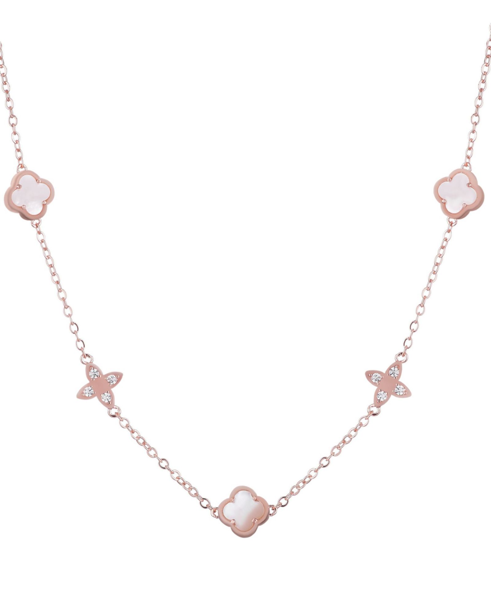 ADORNIA Rose Gold Mother of Pearl CZ Clover Station Necklace