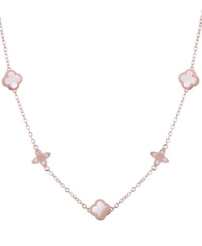 Ожерелье ADORNIA Rose Gold Mother of Pearl CZ Clover Station