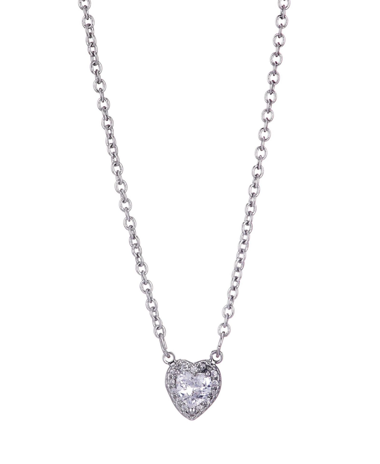 ADORNIA Silver CZ Halo Heart Necklace