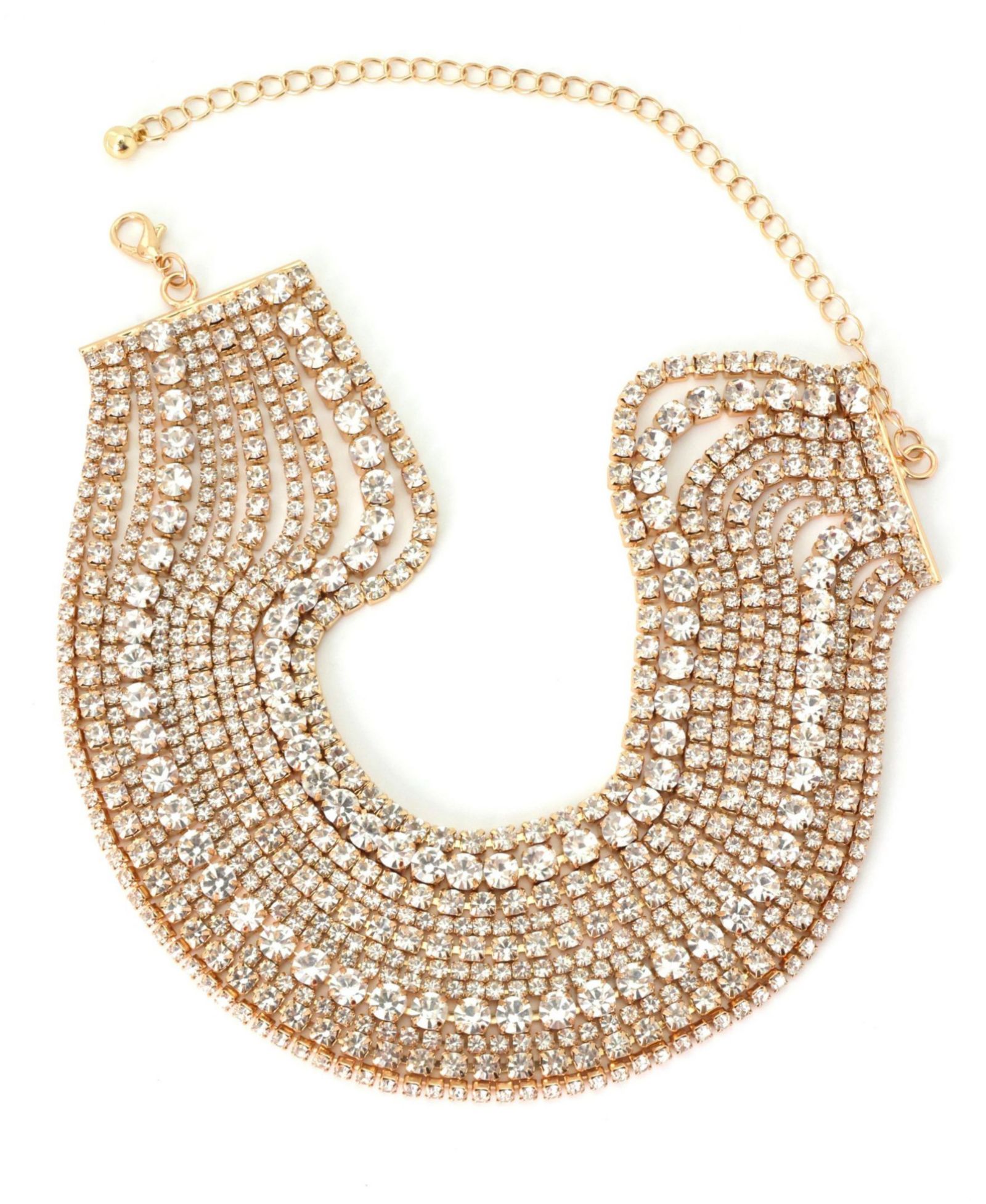 ADORNIA Gold Crystal Multi Strand Adjustable Collar Necklace