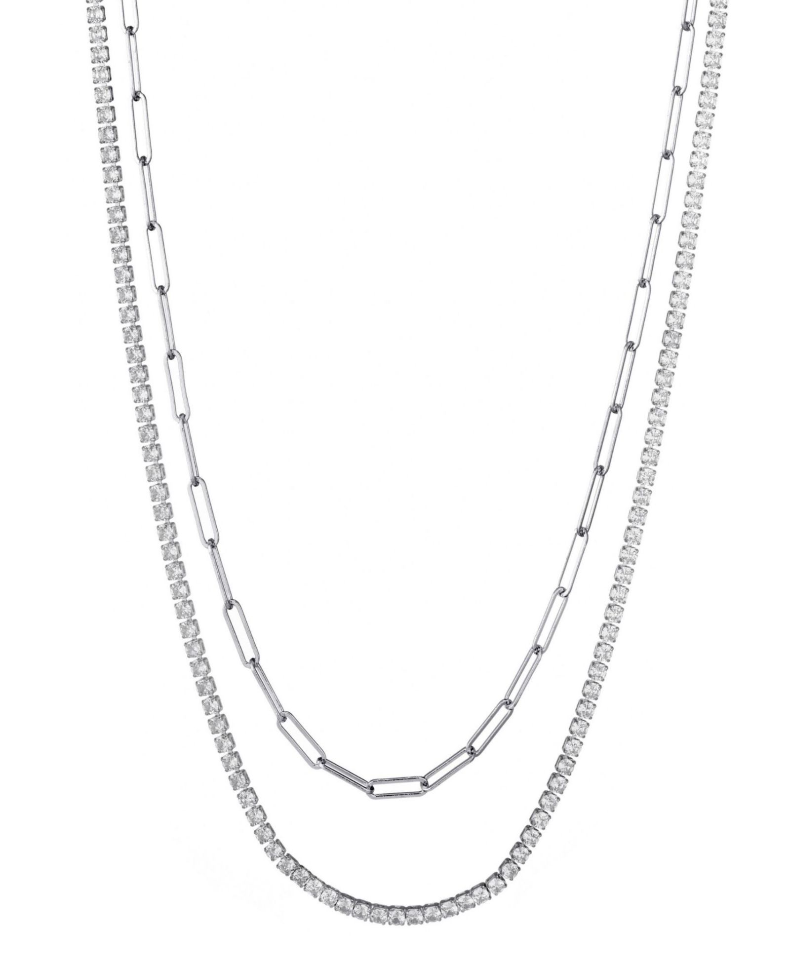 ADORNIA Набор из двух ожерелий Silver Tennis and Paperclip Chain