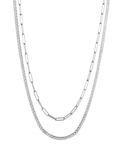 ADORNIA Набор из двух ожерелий Silver Tennis and Paperclip Chain
