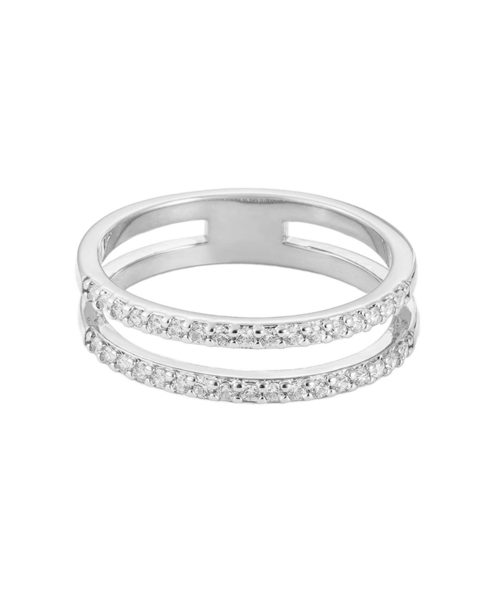 ADORNIA Silver CZ Double Band Ring