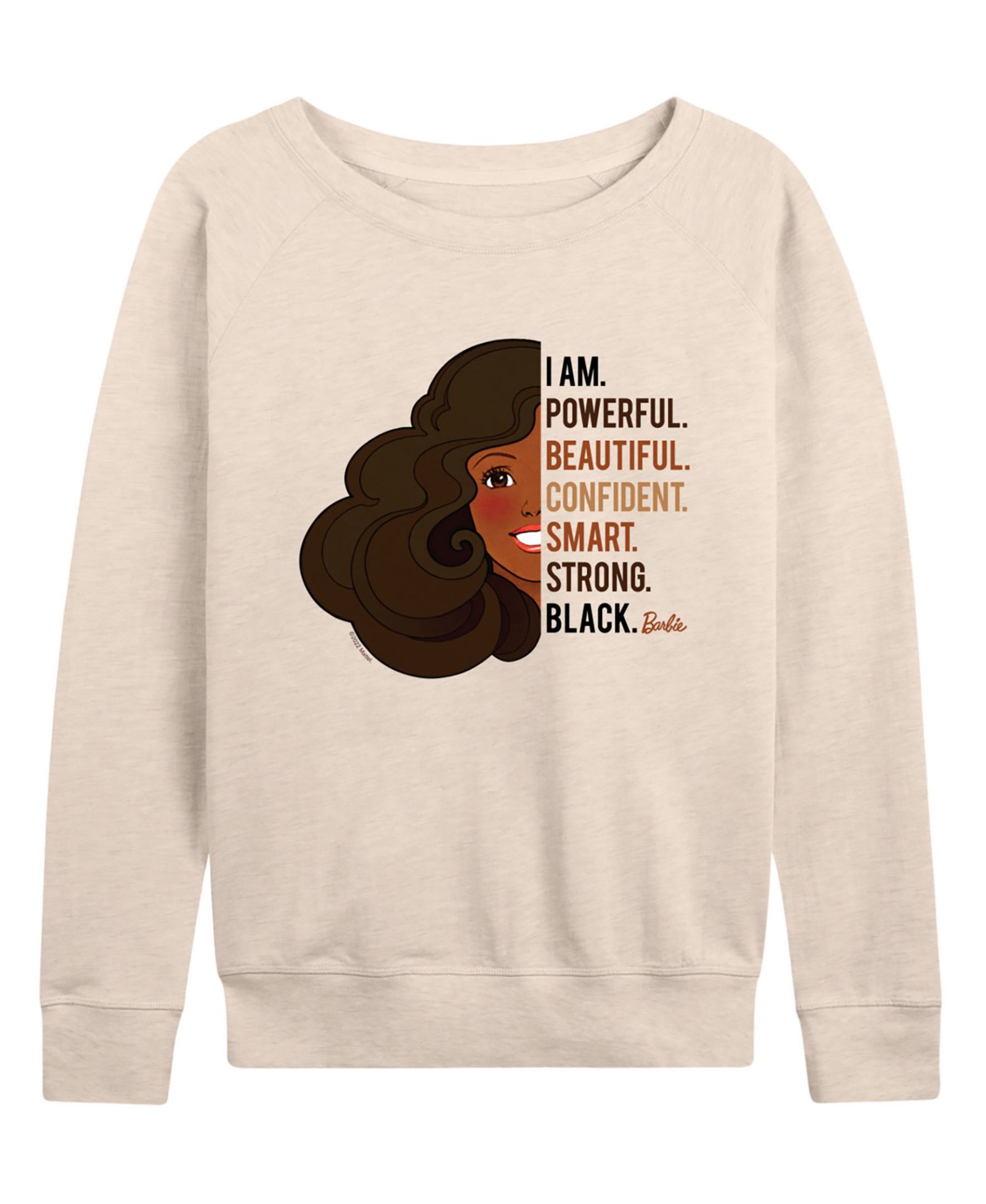Hybrid Apparel Women's Barbie Powerful Beautiful Black French Terry Long-Sleeve T-Shirt