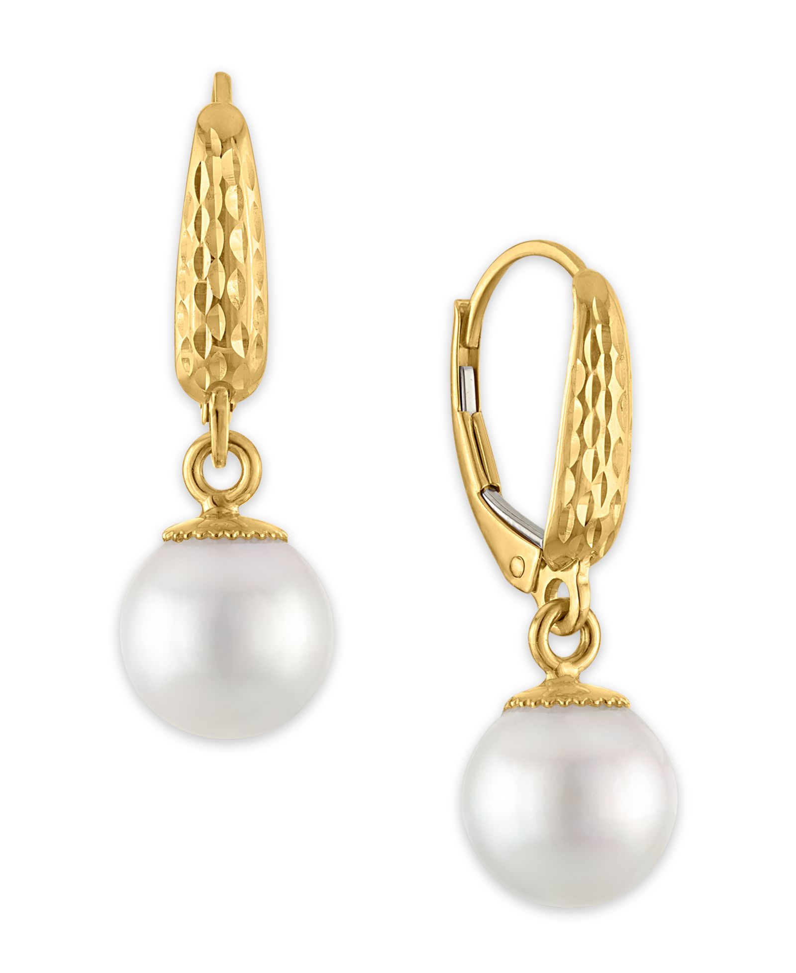 Macy's Cultured Freshwater Pearl (8.5-9mm) Drop Earrings in 10k Yellow Gold