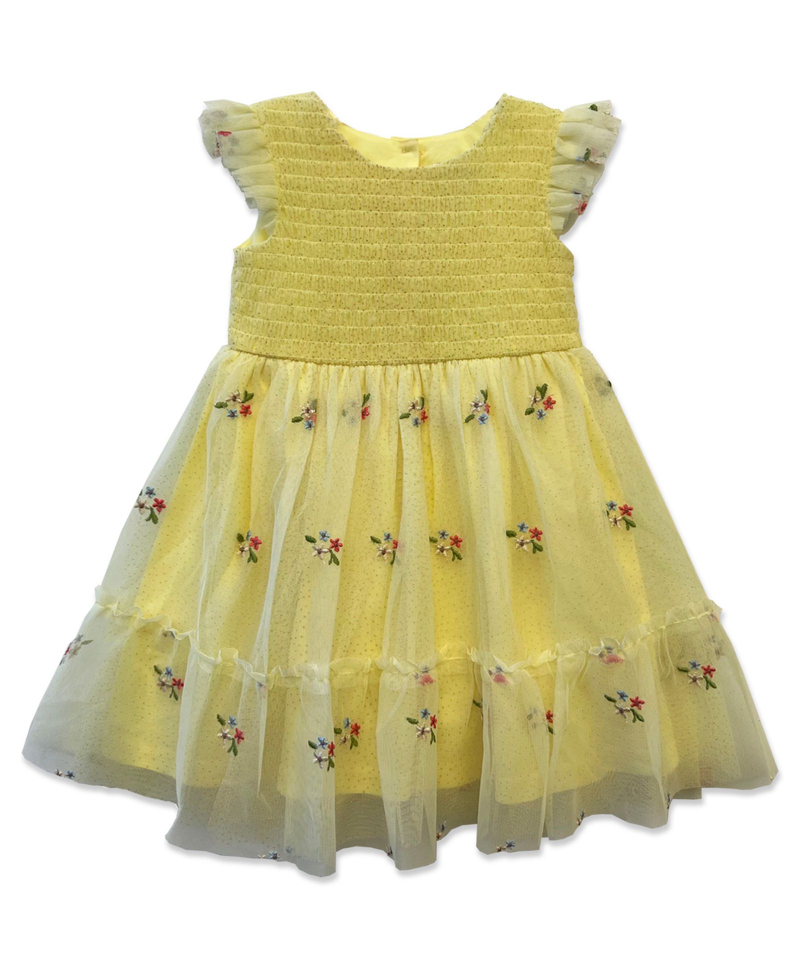 Blueberi Boulevard Girls' 2T-6X Floral Embroidered Smocked Tiered Dress