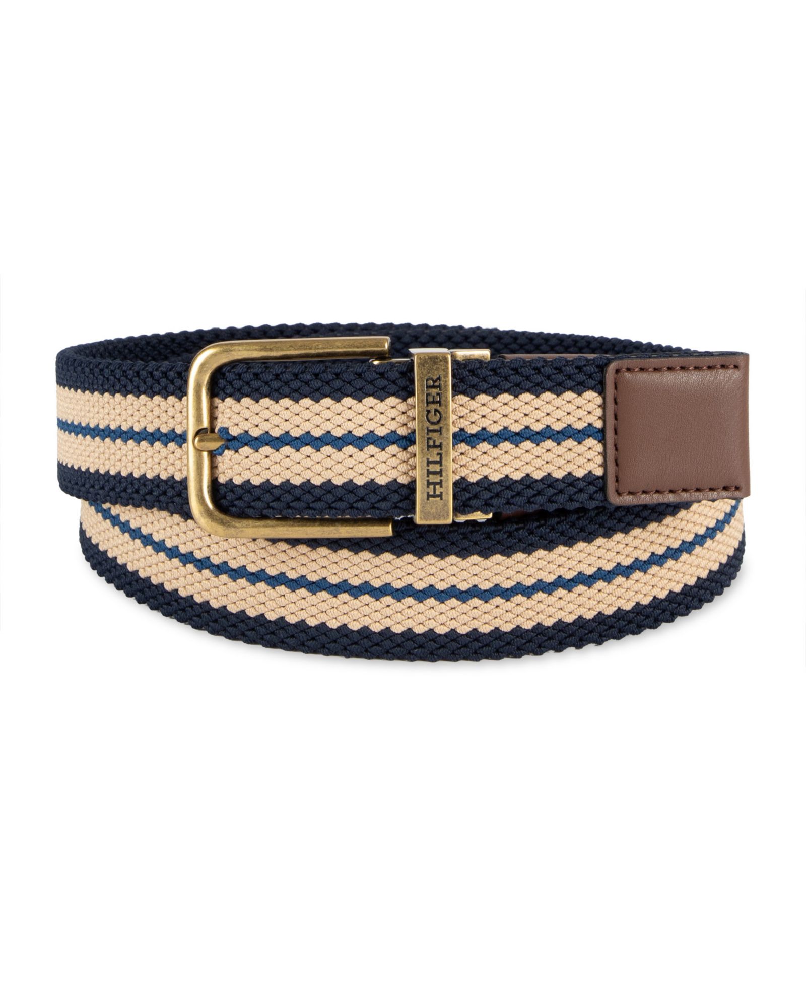 35MM Tommy Hilfiger Men's Two-In-One Reversible Striped Stretch Cord Belt