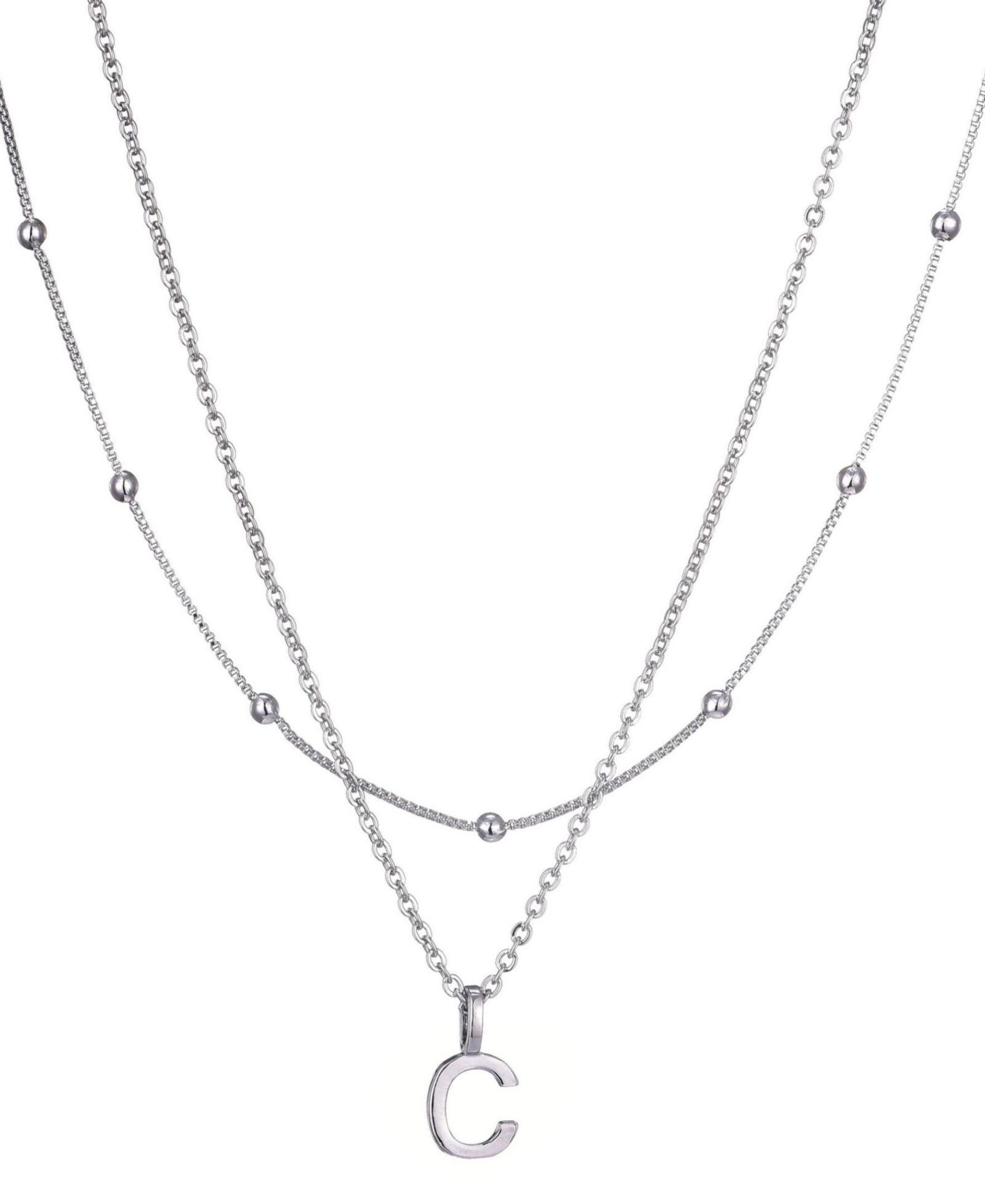 ADORNIA Silver Layered Initial Necklace