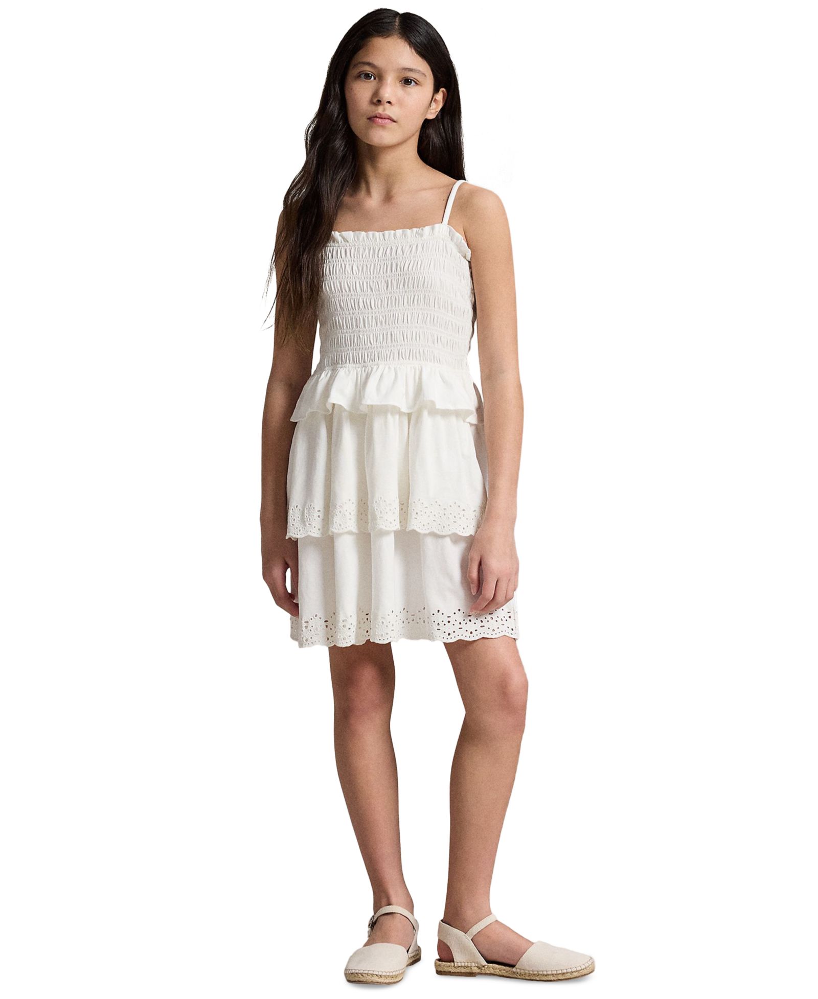 Детское хлопковое джерси платье Polo Ralph Lauren 7-16 Smocked