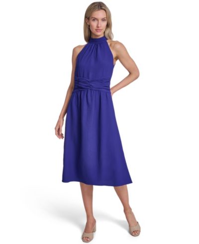 Calvin Klein Women's Halter Neck Twist-Waist Midi Dress