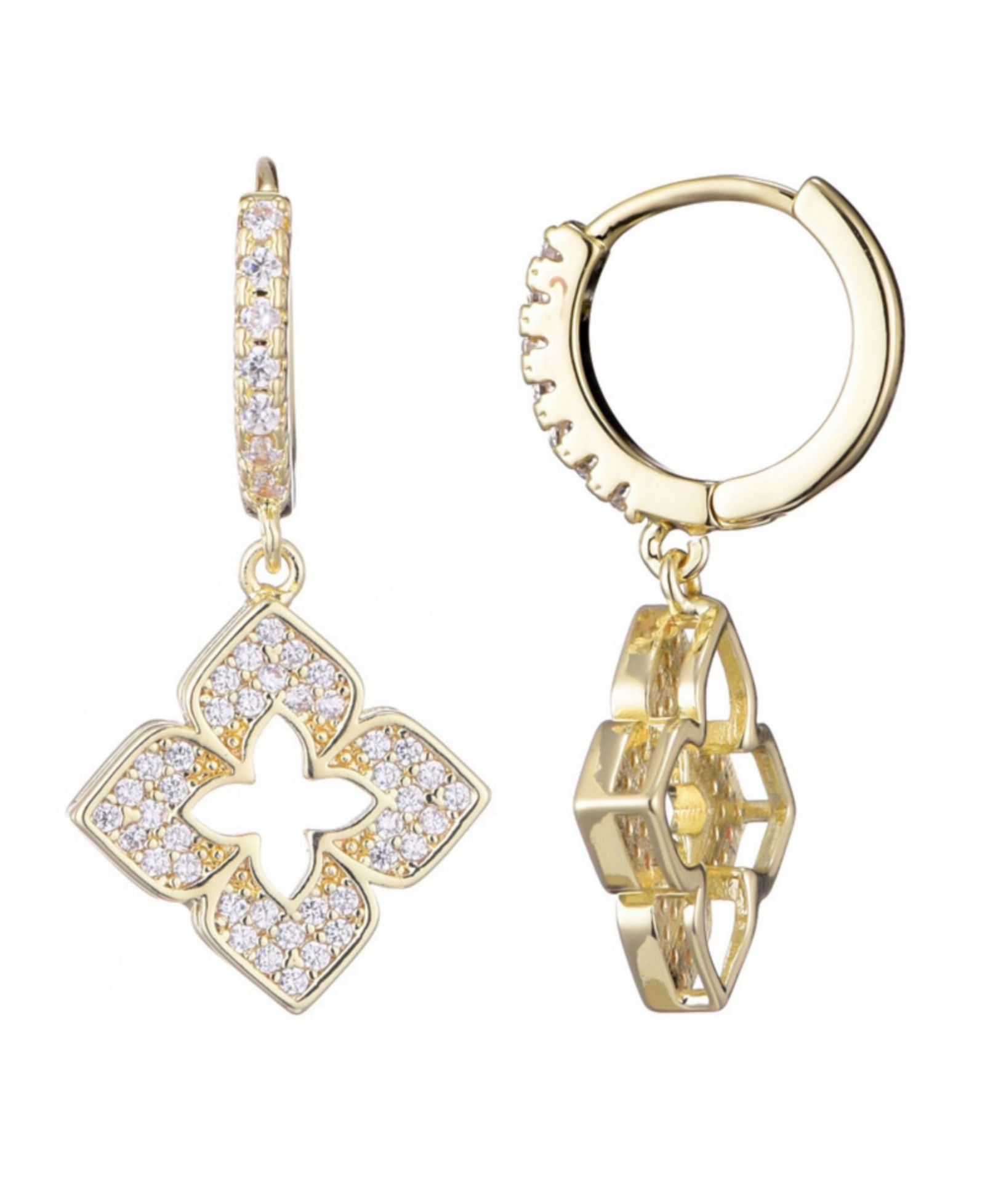 Серьги-кольца ADORNIA Gold CZ Pointed Clover Drop Huggie Hoop