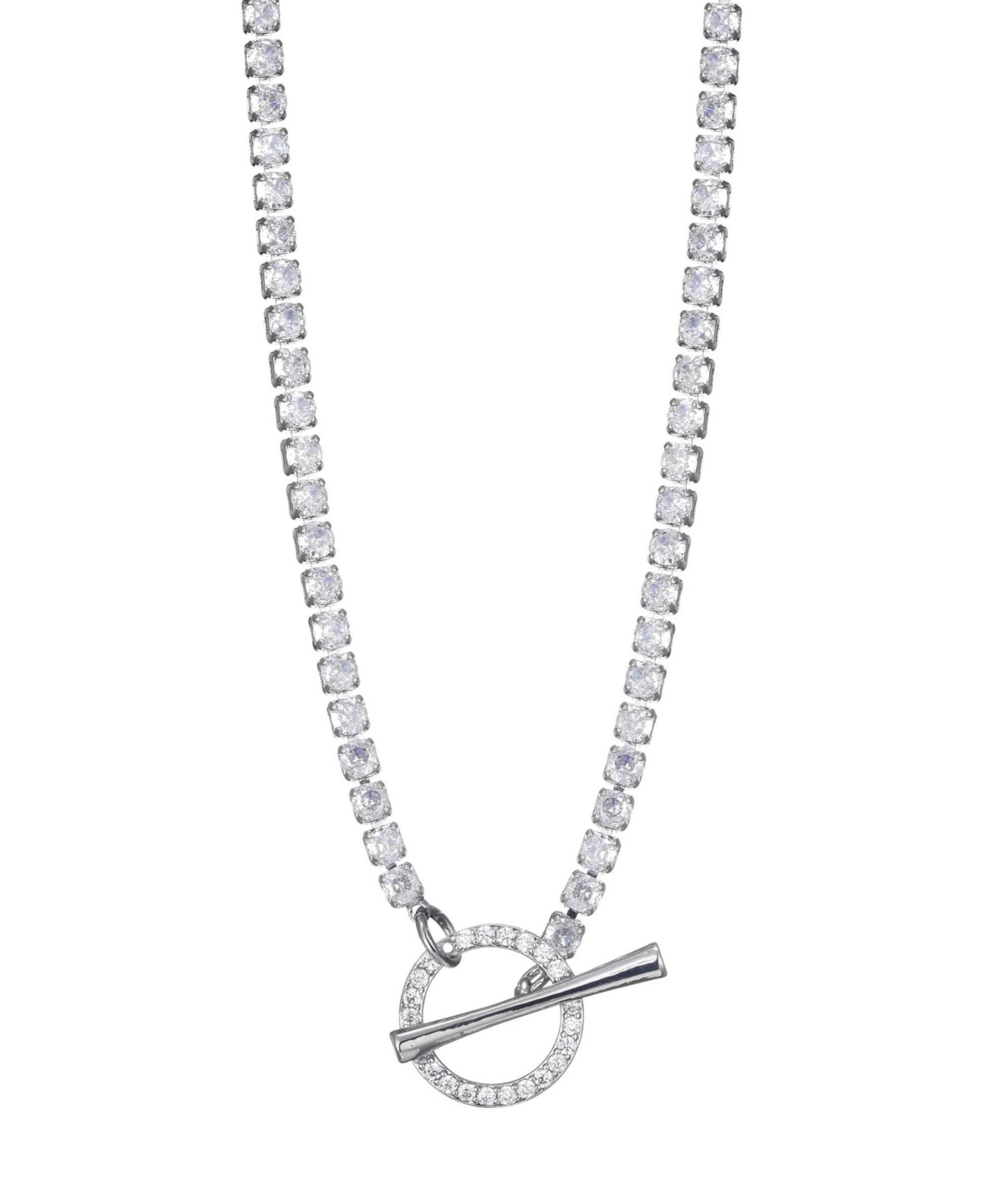 ADORNIA Silver Crystal Toggle Tennis Necklace