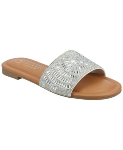 Journee Collection Women's Maria Slip-On Metallic Beaded Slide Sandals