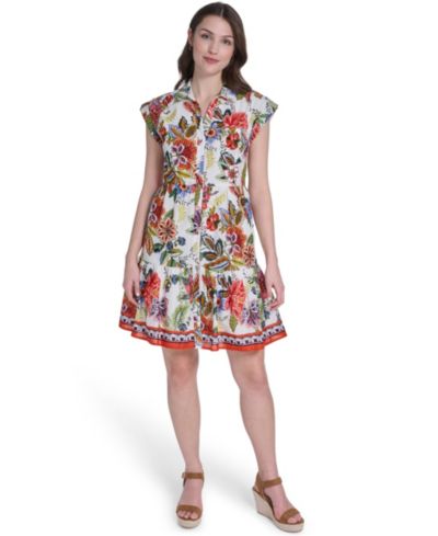 Eliza J Women's Printed Folded Cap-Sleeve Short Dress
