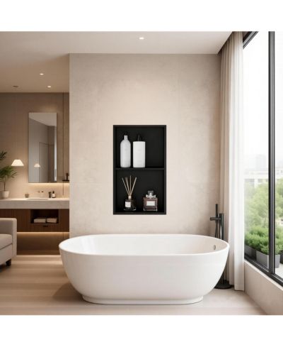 Homfan Modern Matte Black Stainless Steel Shower Niche - 24" x 12" Recessed Wall Shelf - Single Tier Bathroom Storage Organizer