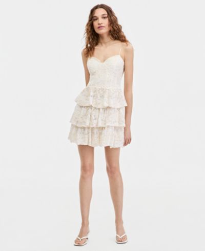 Мини-платье SENI & CADE Junior's Sweetheart-Neck Tiered-Lace