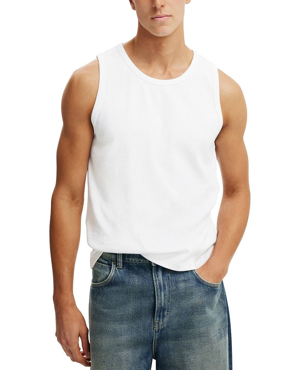 COTTON ON Men's Sleeveless Ribbed Tank Undershirt