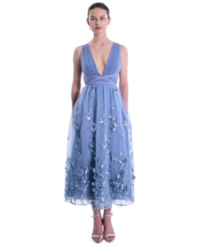 Marchesa Notte Women's V-Neck 3D Floral Midi Dress