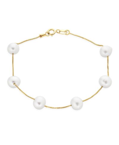 Bling Jewelry Tin Cup Style 8MM Freshwater Cultured Pearl Station Bracelet Gold Plated .925 Sterling Silver 7 - 8 Inch