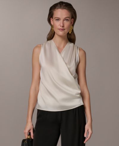 Женская шелковая блузка Donna Karan New York без рукавов с драпировкой