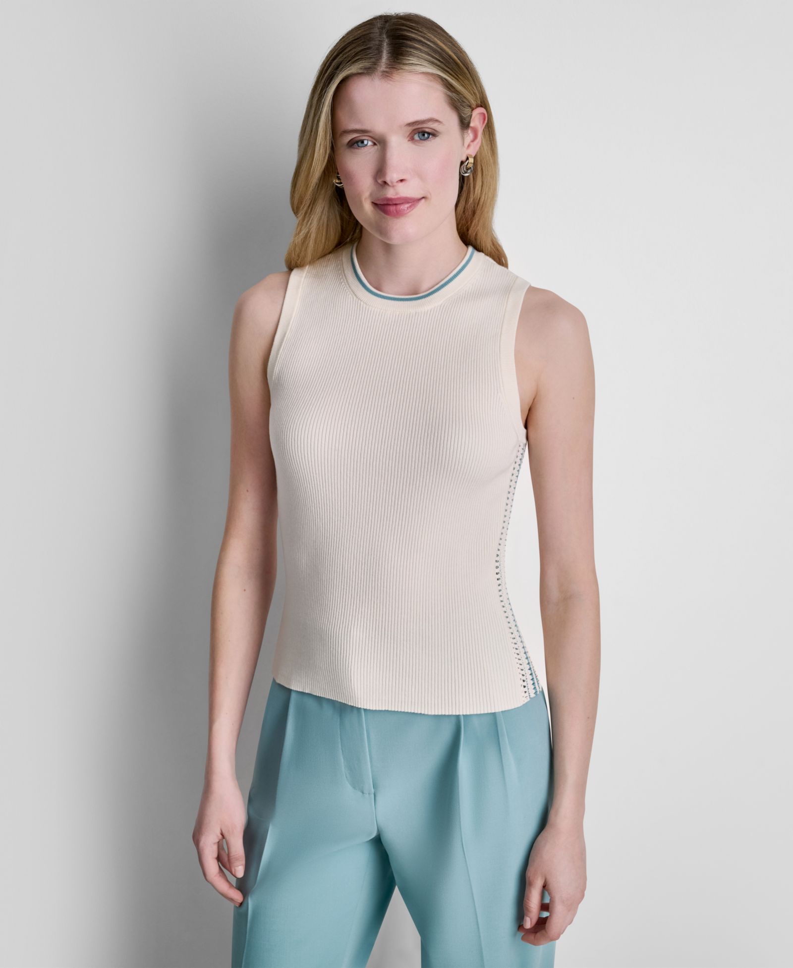 DKNY Women's Sleeveless Crochet Panel Sweater