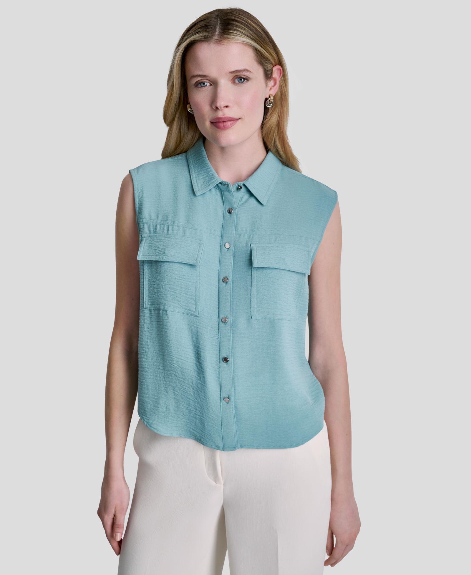 DKNY Women's Sleeveless Collared Top