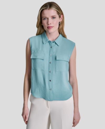 DKNY Women's Sleeveless Collared Top