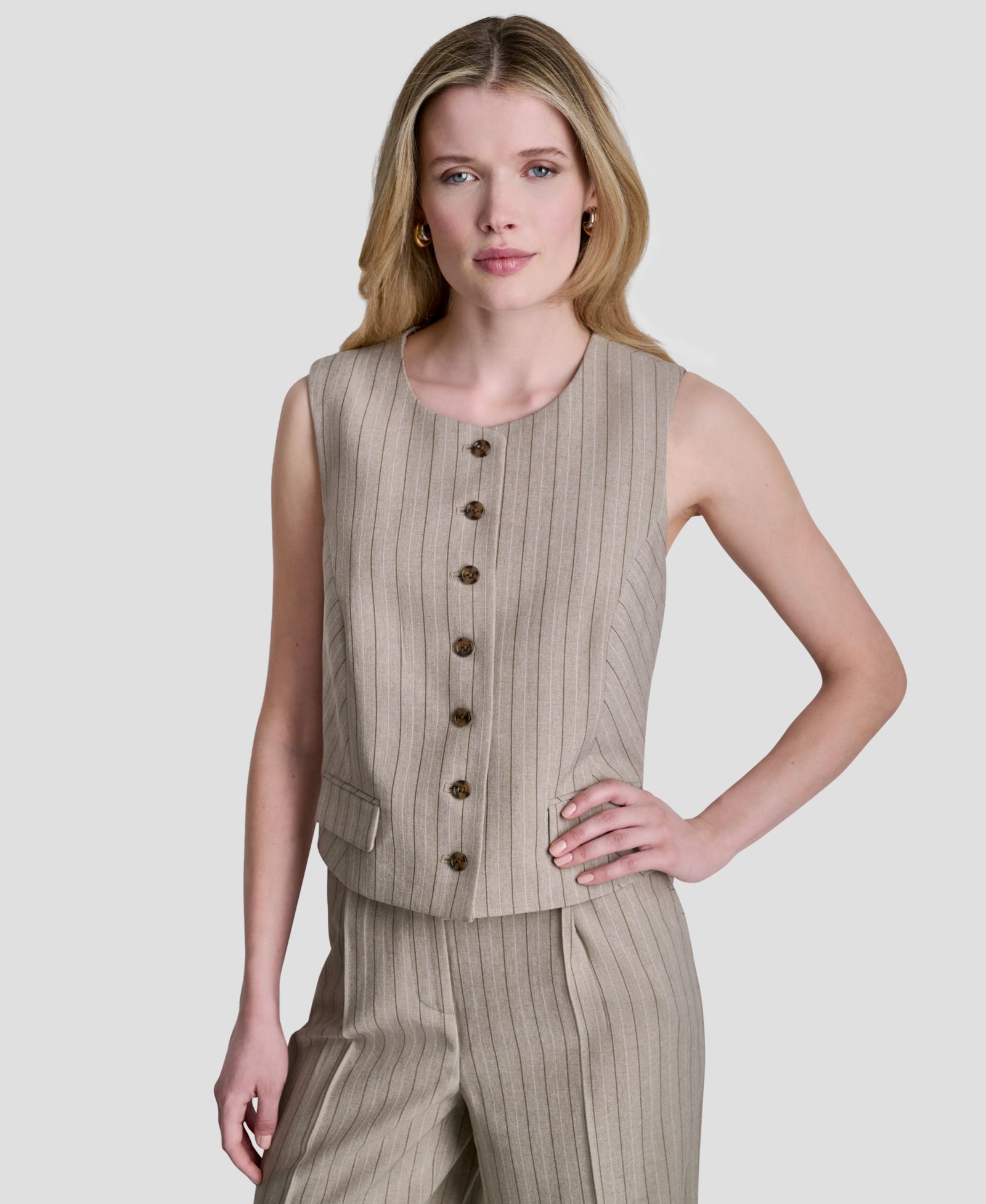 DKNY Women's Pinstripe Button-Front Vest, Regular & Petite