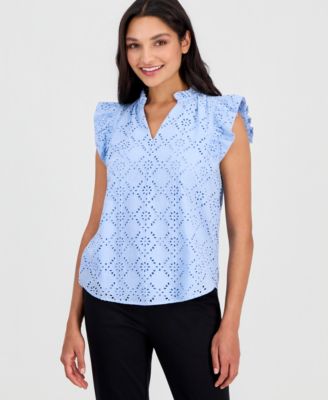 Женская блузка Anne Klein Petite Flutter-Sleeve V-Neck