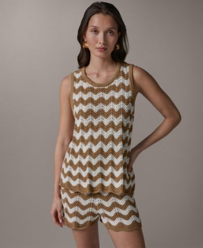 Donna Karan Weekend Женский хлопковый свитер с круглым вырезом и полоской