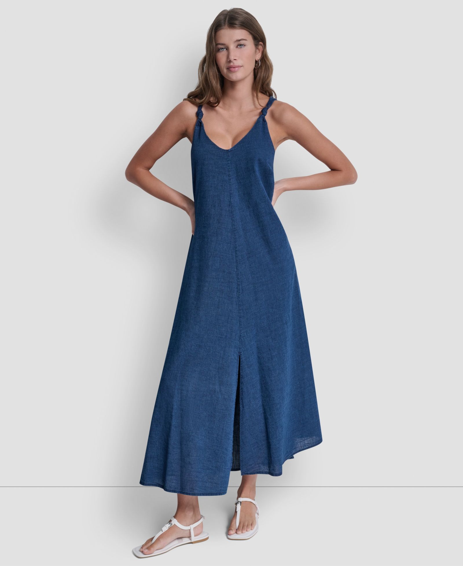 Женское платье DKNY Jeans A-силуэта с узлом на бретели и V-образным вырезом