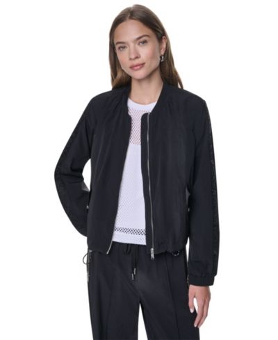 DKNY Women's Logo Trim Rumpled Bomber Tech Jacket