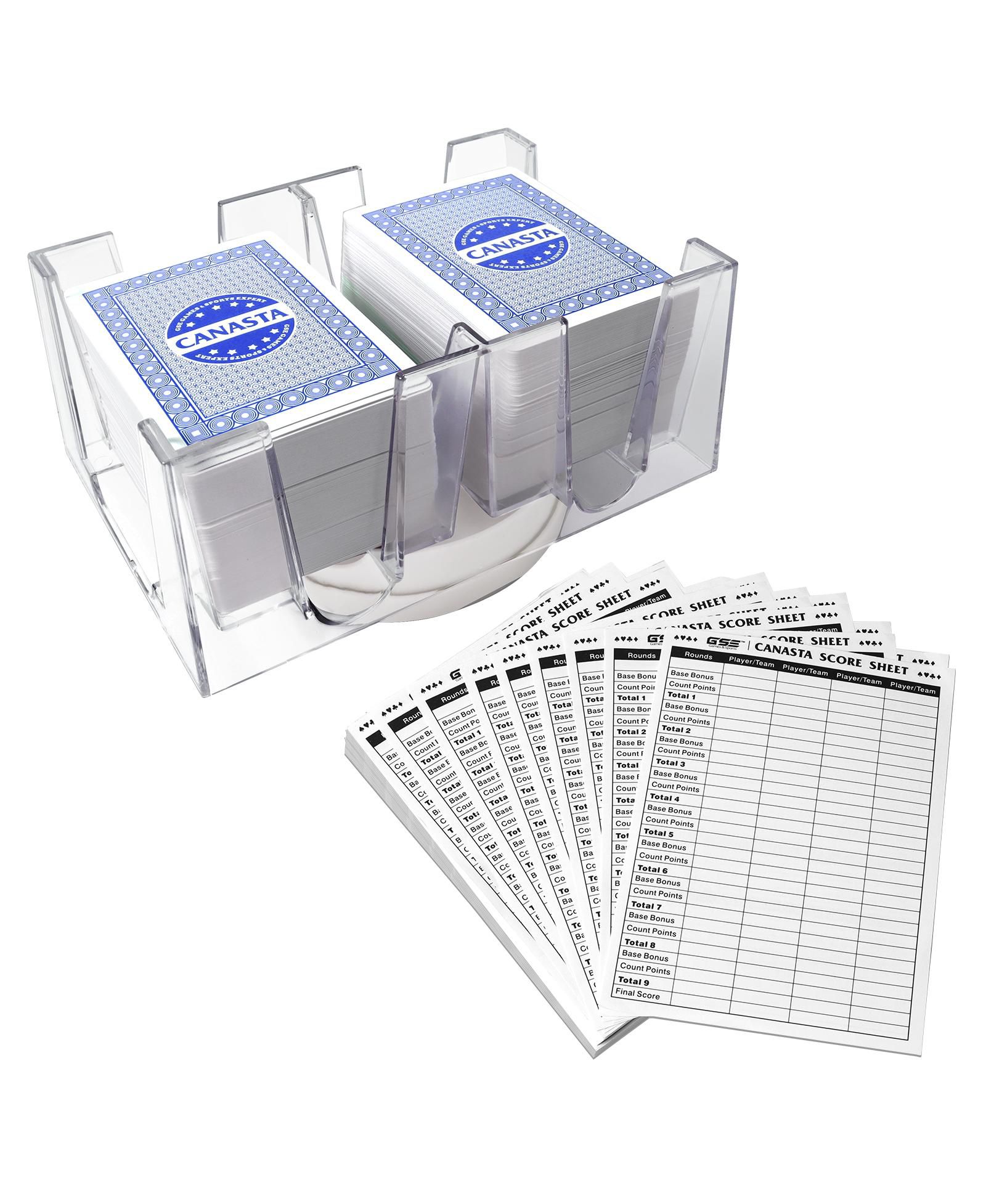 Набор карт для игры в кастану GSE Games & Sports Expert Canasta Cards Game Set - 2 Decks Canasta Cards with Point Values, a Revolving Tray, 50 Score Pads