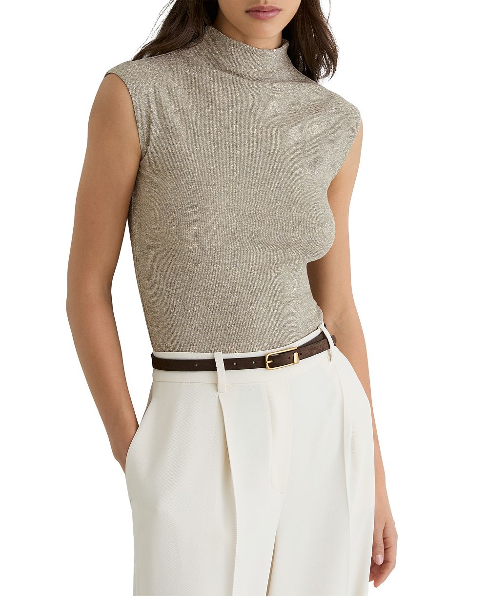 REISS Women's Dita Metallic-Knit Cowl-Neck Sleeveless Vest