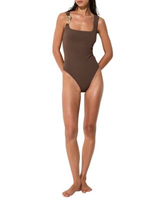 REISS Women's Amelie Square-Neck Gold-Tone Hardware Detail Cut-Out Back One-Piece Swimsuit