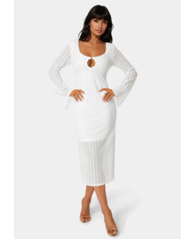Bebe Women's Long Sleeve Cut Out Crochet Maxi Dress