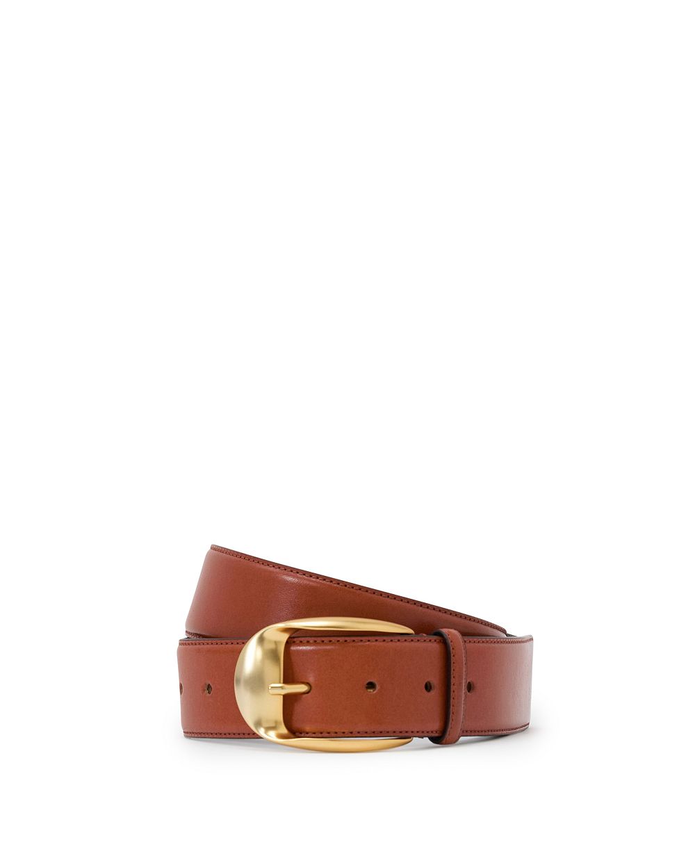 REISS Women's Sammy Leather Round Gold Buckle Belt