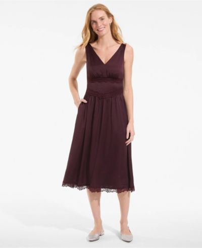 Lands' End Женское атласное платье без рукавов с кружевом