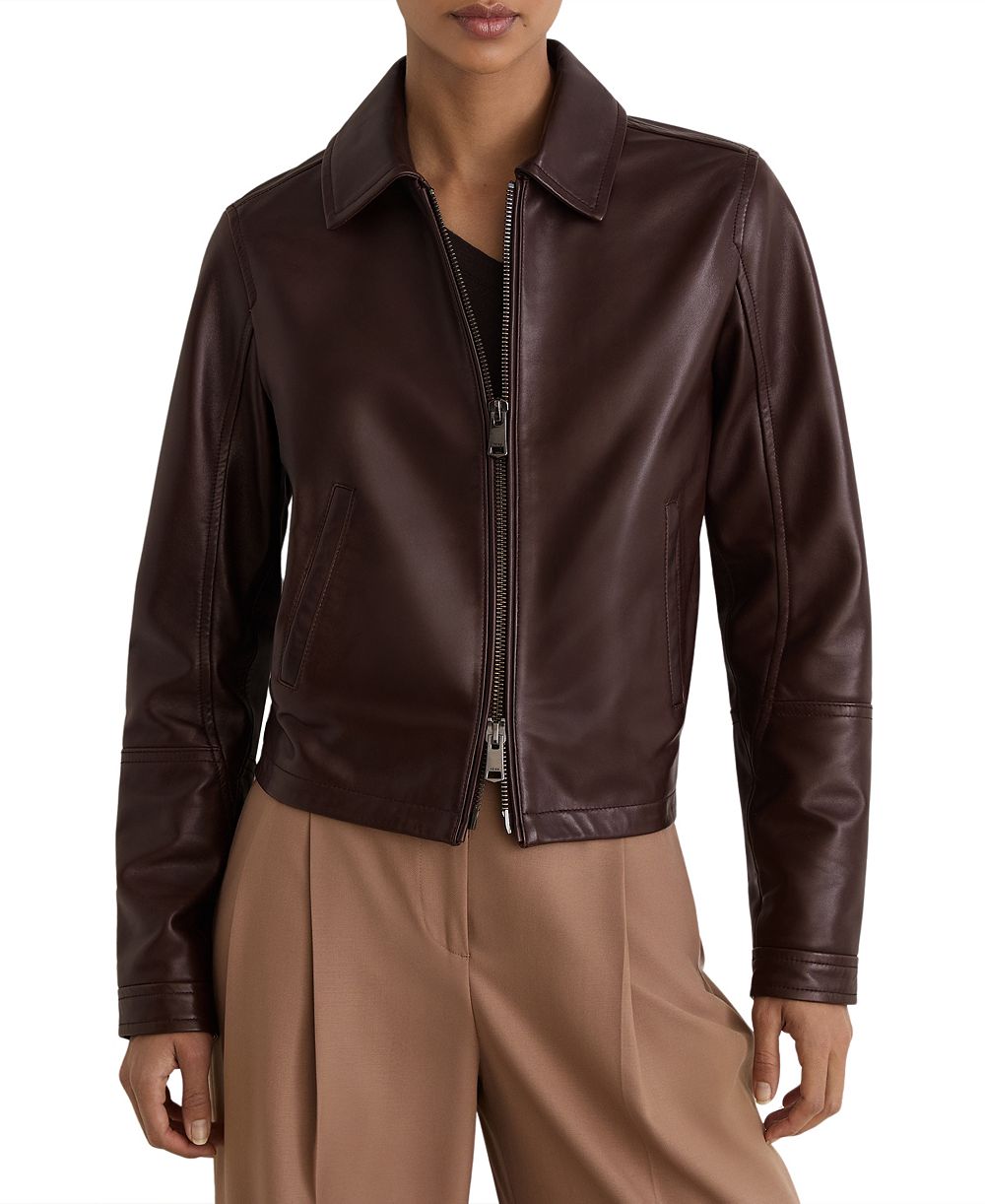 REISS Women's Sorina Leather Moto Zip-Through Jacket