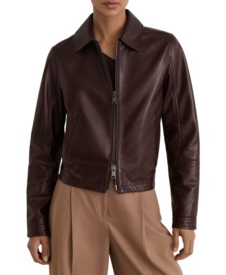 REISS Women's Sorina Leather Moto Zip-Through Jacket
