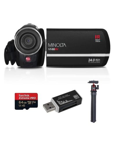 Видеокамера Minolta MN88NV Full HD 24MP 3" сенсорный экран ночного видения, microSD карта + штатив + картридер
